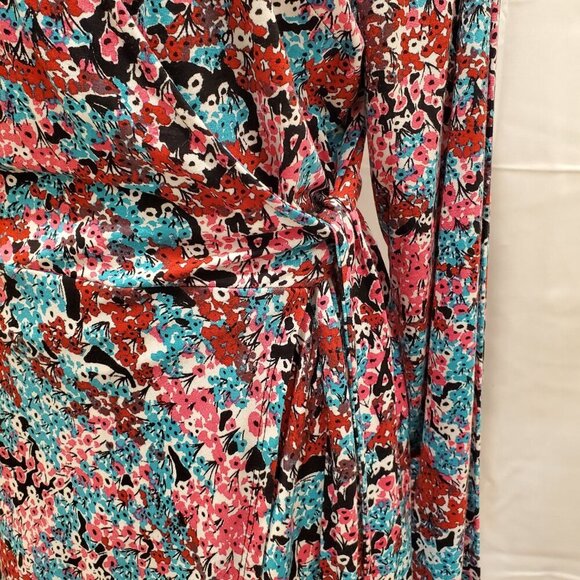 NWT PARAPHRASE SZ XL Floral wrap style Rayon Stretch V-neck Red Pink Blue Dress - Picture 6 of 9